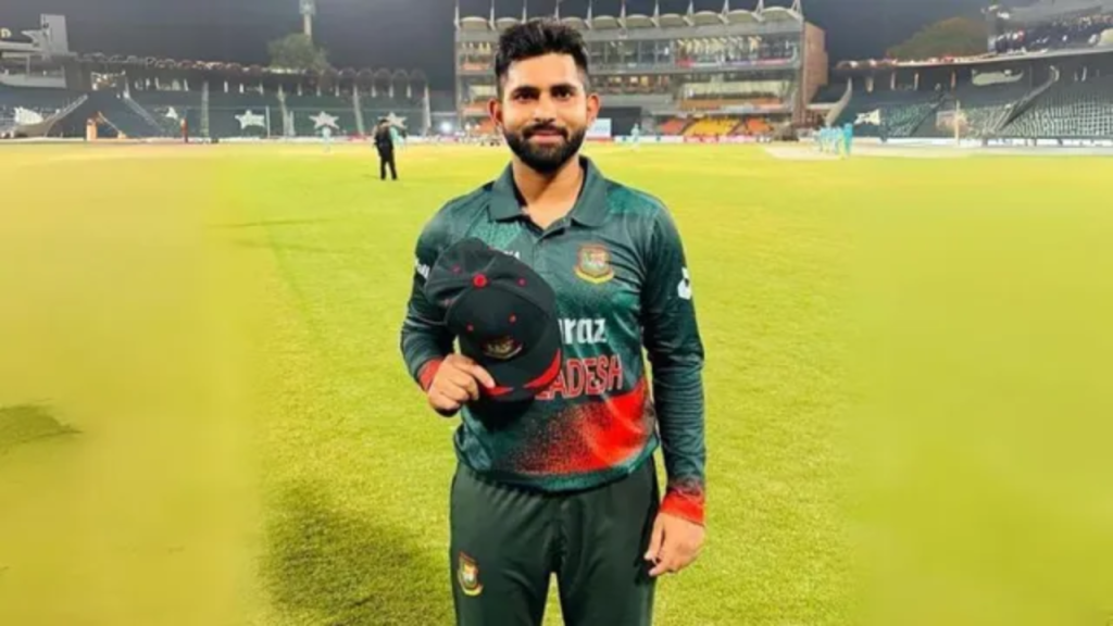 Portrait of Shamim Hossain wearing Bangladesh cricket jersey, looking focused