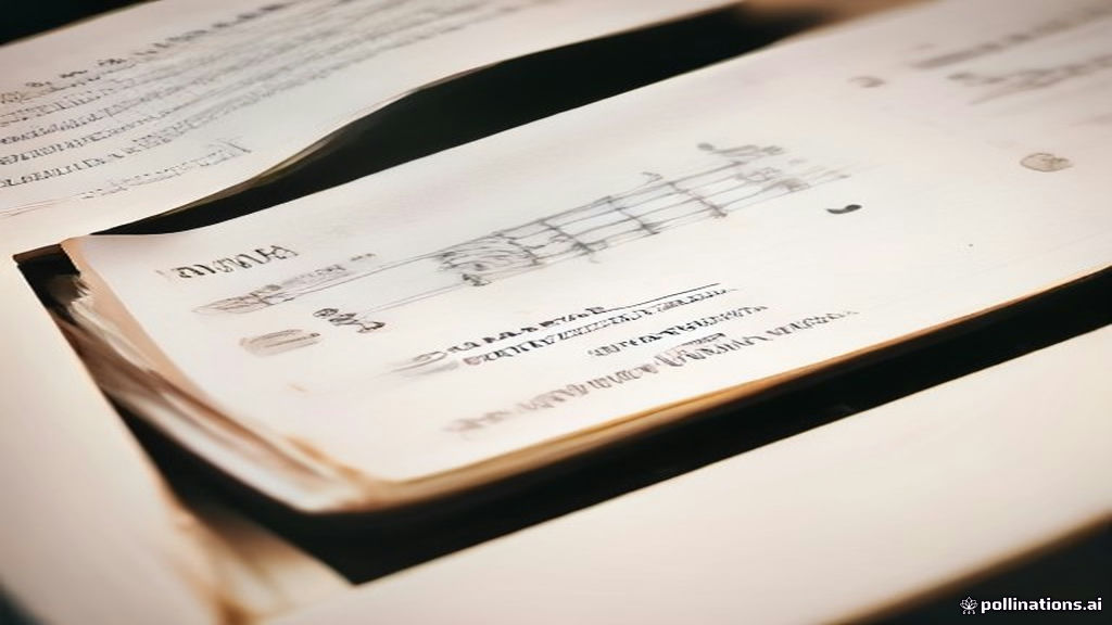 Sheet music open on a piano keyboard with a pen and headphones.