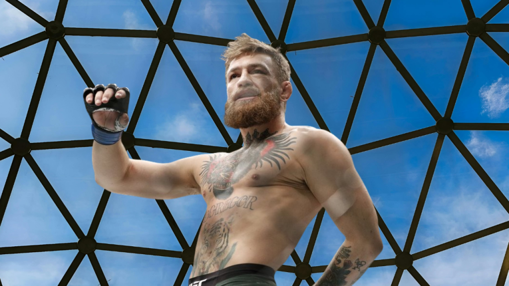 is conor mcgregor retired” highlighted over an image of Conor McGregor inside the UFC octagon after a fight, creating curiosity about his MMA future