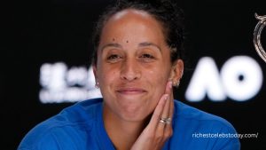 Madison Keys playing a professional tennis match